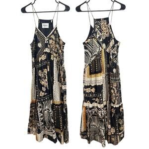 Isabel Marant Etoile Sabba Strappy Bandana Print Midi Dress Black Ochre Size 10